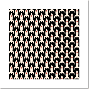 Atomic Age Retro Mid-Century Modern Rocket Pattern in Cream, Red, and Black Posters and Art